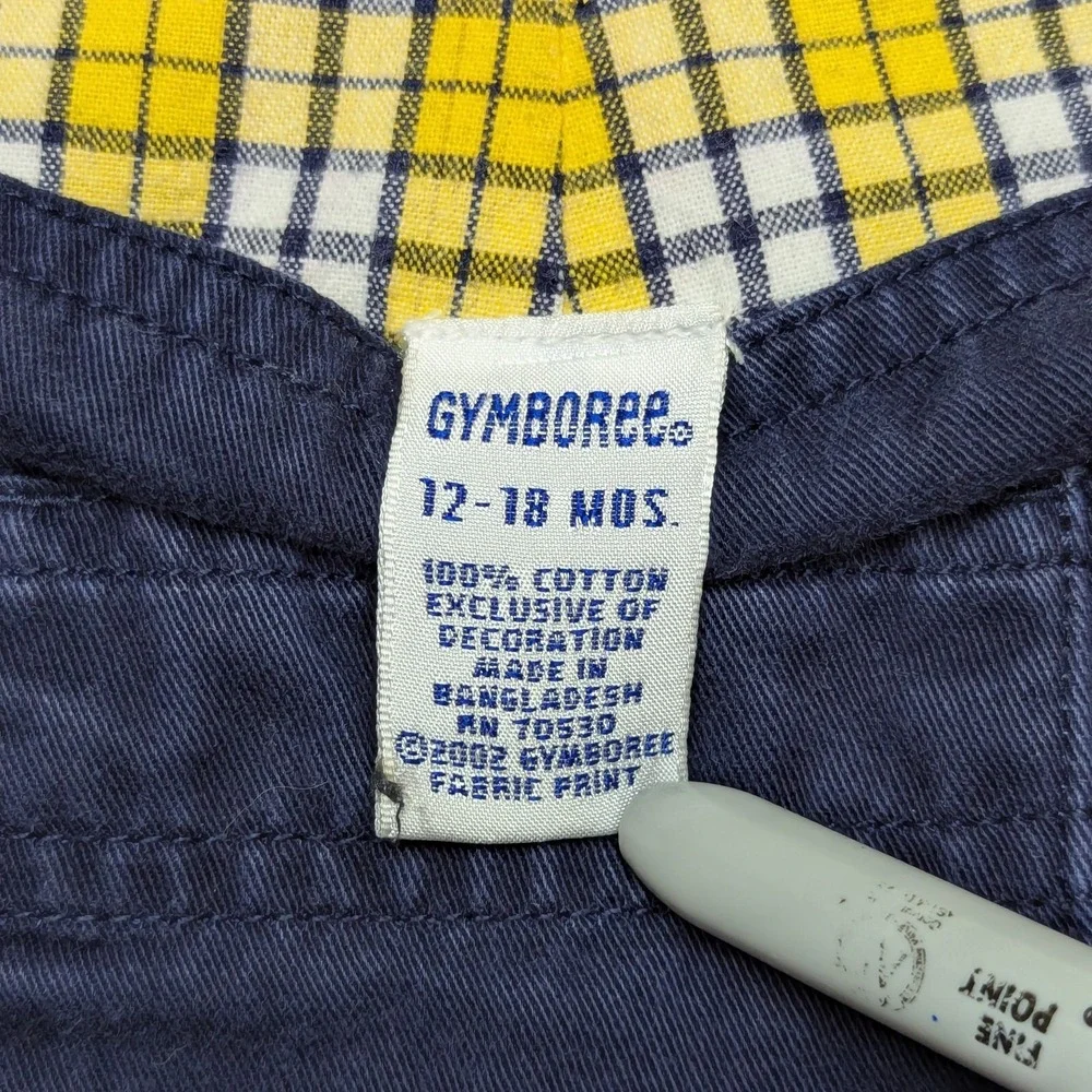 Vintage Gymboree Sailboat 2002 Boat Navy Plaid Lined Overalls Y2K 12-18 Months